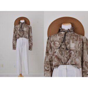 Vintage 70s Mockneck‎ Button up Secretary Blouse